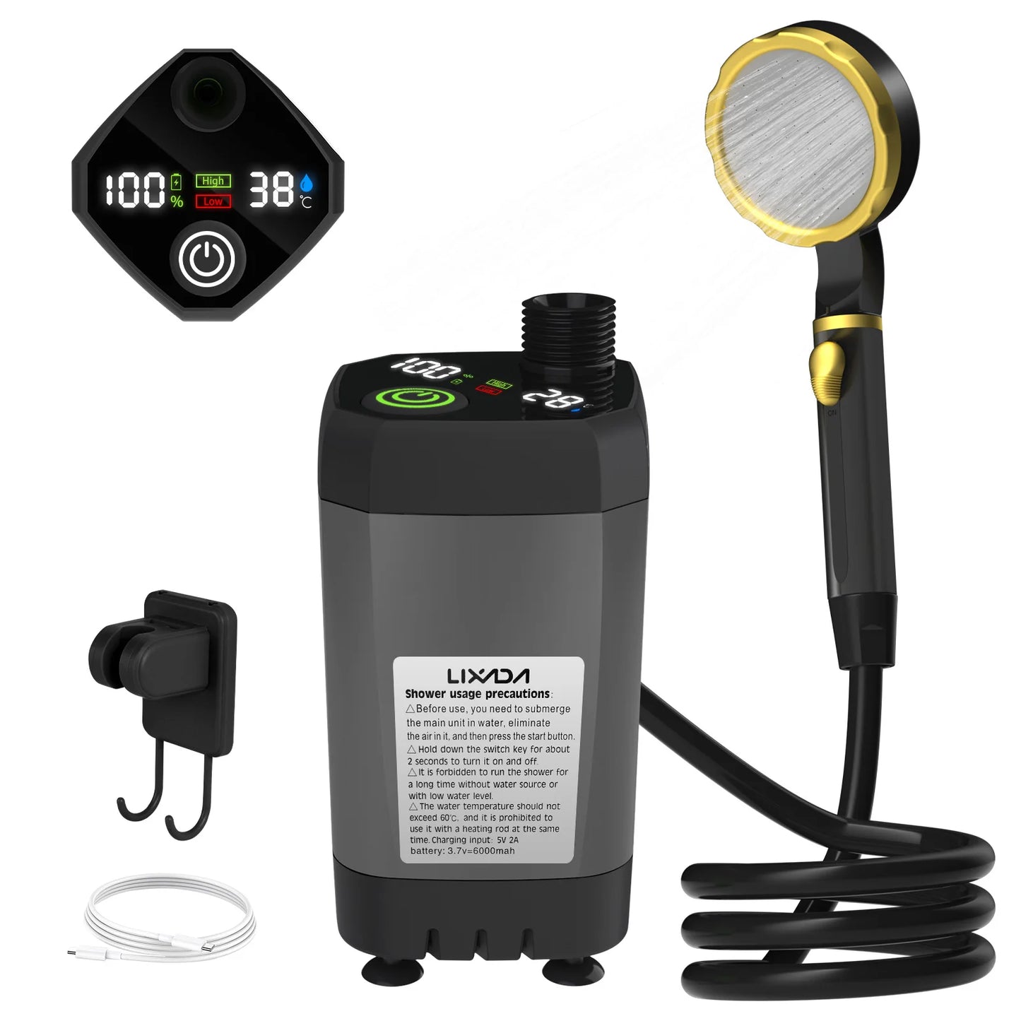 Douche de camping portable avec écran digital